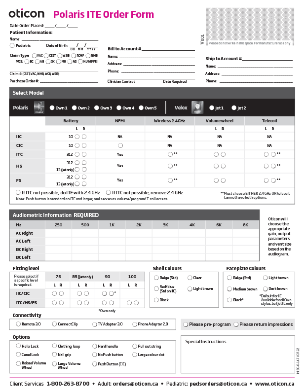 Picture of Polaris ITE order form - English